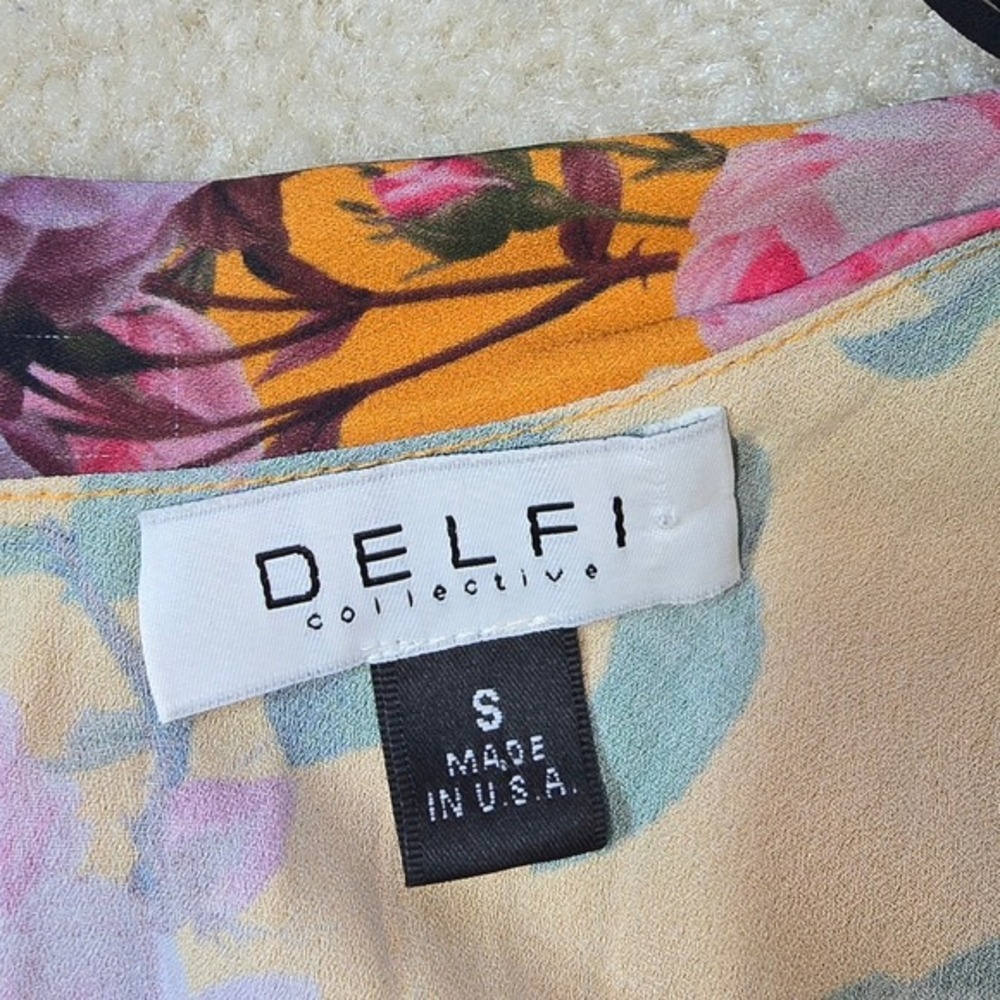 DELFI x Anthropologie Elsa Floral Orange Off Shoulder Pleated Mini Dress Size S - Picture 7 of 8